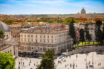 Panoramic Scenic View of Piazza del Popolo Square from the Terrace of Pincio in Villa Borghese