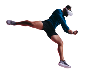 Male virtual reality gamer isolated on a transparent background