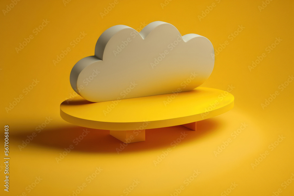 Poster of a yellow platform with a cloud for displaying products. generative ai