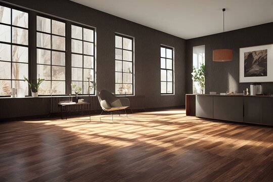 laminate flooring samples in interior design shop. banner copy space. Generative AI