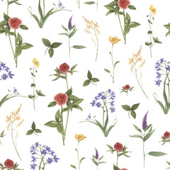 Watercolor pattern wildflowers, dark background light, chamomile