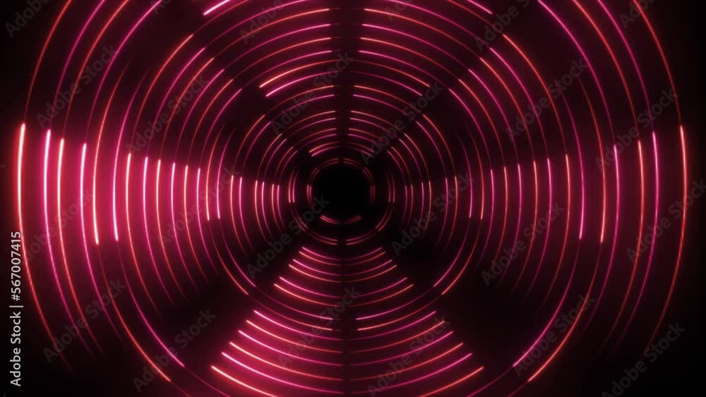 Poster red neon circle motion animation background. round circle motion animation background. futuristic ne