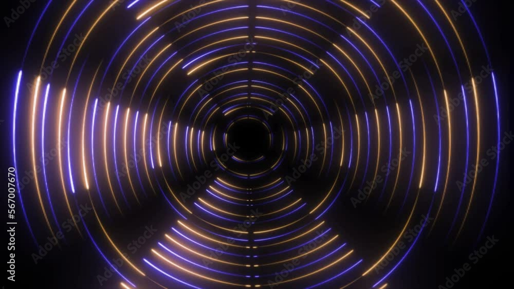 Poster neon circle background. abstract glowing neon circle moving on black background. round circle motion