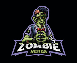 Brainy Zombie Logo Mascot with Glasses