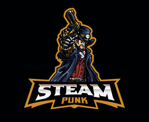 Steampunk Gunslinger Man Logo Mascot Design