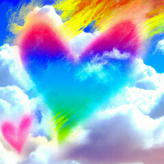Colorful Valentine Day heart in the clouds as abstract background – Generative AI illustration