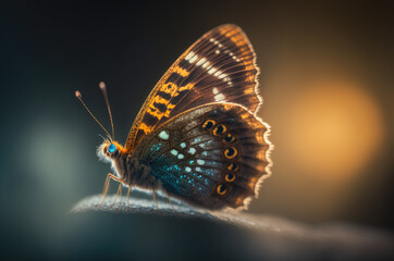 Obraz premium Close up shot of a beautiful butterfly sitting on a leaf. Generative AI