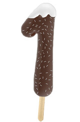 number 1 chocolate popsicle with cream and sprinkles