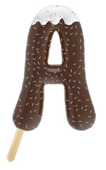 Letter A uppercase chocolate popsicle with cream and sprinkles