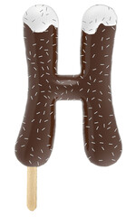 Letter H uppercase chocolate popsicle with cream and sprinkles - 3d rendering