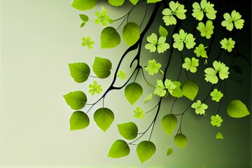 Green background with spring leaves, AI-generated illustration