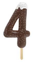 number 4 chocolate popsicle with cream and sprinkles