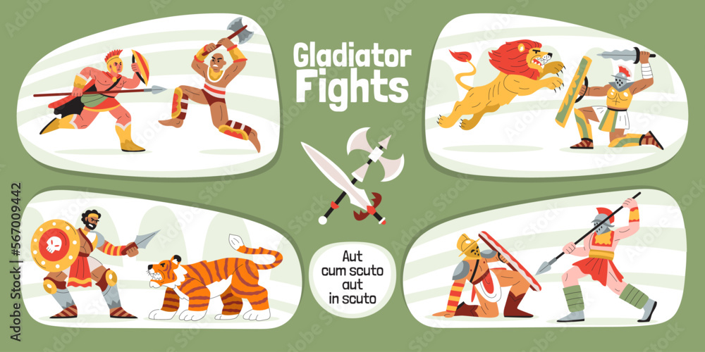 Poster gladiator fights flat infographics