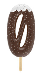 number 0 chocolate popsicle with cream and sprinkles - 3d rendering