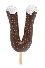 Letter V uppercase chocolate popsicle with cream and sprinkles - 3d rendering