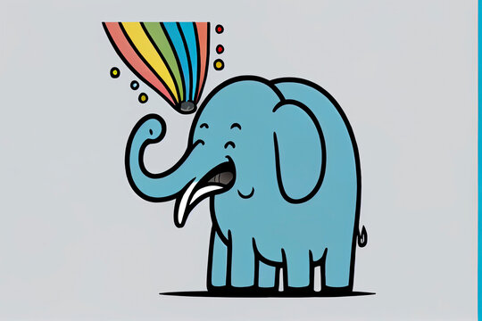 cartoon of a bored Elephant yawning with a rainbow coming out of it's mouth