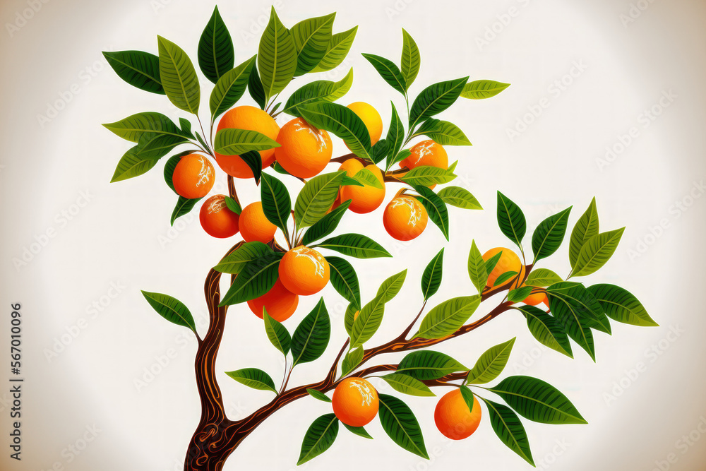 Wall mural orange branch on a tree with green leaves. Generative AI