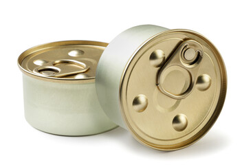 Cat pate in a tin on a white background. Isolated