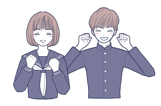 喜ぶ学生のイラスト　男女セット