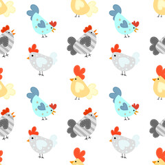 Seamless Repeating Pattern of Chicken and Hen Illustrations 