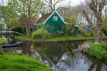 Fototapeta na wymiar Historic Village of Zaanse Schans on the Zaan River in the Netherlands