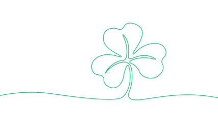 One line continuous lucky four leaves clover symbol concept. Silhouette of St Patrick's Day good luck tradition. Digital white single line sketch drawing vector illustration