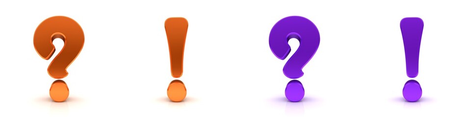 Question Answer Question mark exclamation mark orange purple colored 3d rendering graphic illustration