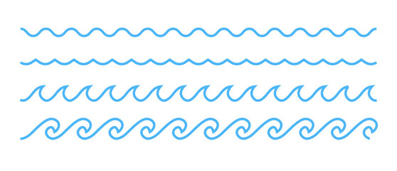 Blue line ocean wave ornament pattern. Vector stock illustration.