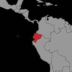 Pin map with Ecuador flag on world map. Vector illustration.