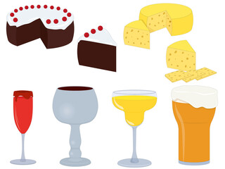 Collection of different food and drinks for collages vector illustration