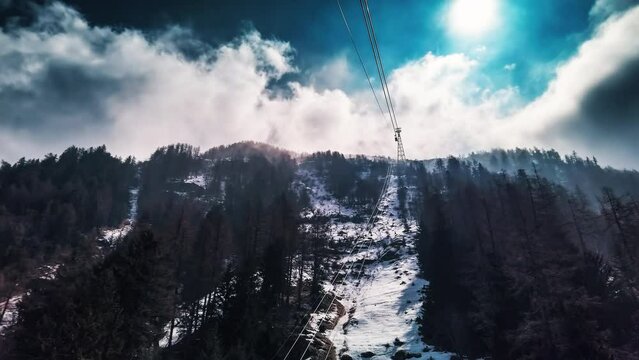 Hyperlapse with snowy Mont Blanc mountains and cable way, 4k