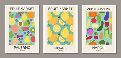 Fototapeta premium Set of retro aesthetic fruit market wall art poster