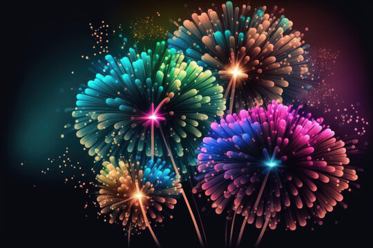 New Year's Eve, celebration fireworks, fireworks display, fireworks image. Generative AI