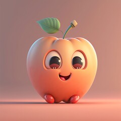 Obraz premium A cute apple character with big eyes and happy, generative ai.