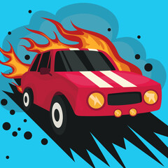 Burning cool car is driving. Vector graphic.	