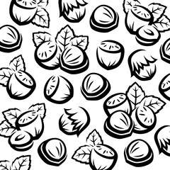 Hazelnut nuts pattern background set. Collection icons hazelnut nuts. Vector