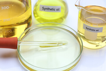 Synthetic oil in bottle ,sample oil in the laboratory
