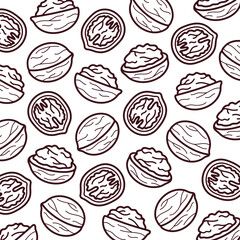 Walnut pattern background set. Collection icon walnut. Vector