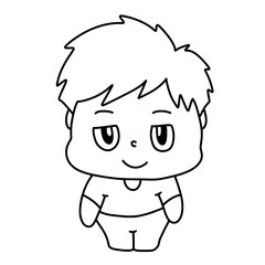 black and white of cute boy cartoon