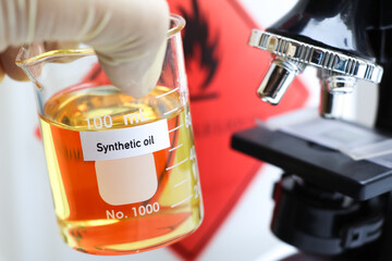 Synthetic oil in bottle ,sample oil in the laboratory