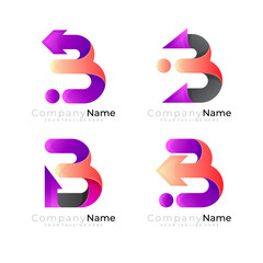 Symbol B logo and arrow design combination, 3d colorful