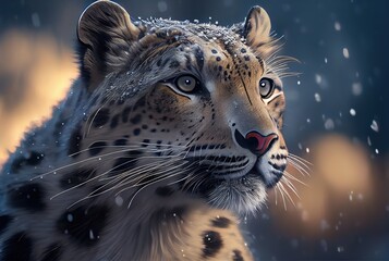The Majestic Closeup of Panthera in Snowy Winter