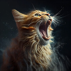A cat roaring angrily. Generative Ai.