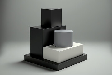 3D display podium, charcoal gray background, beauty products