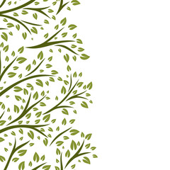 Seamless pattern of sprigs with green leaves. Decorative plants.
