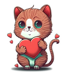 cute cat holding a heart, generative ai - 567016447