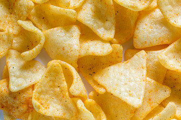 Macro Potato Chips,Crispy potato chips texture background top view,Potato Chip,Prepared Potato,Eating,Textured,Backgrounds,Close-up,