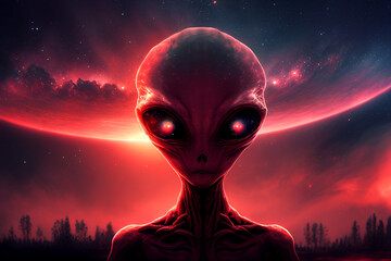 Mysterious alien in red tones With Generative AI