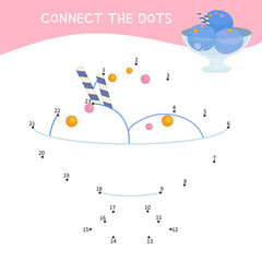 Educational game for kids. Dot to dot game for children. Cartoon illustration of bowl with ice cream.