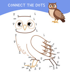 Fototapeta premium Educational game for kids. Dot to dot game for children. Vector illustration of a cute owl. 